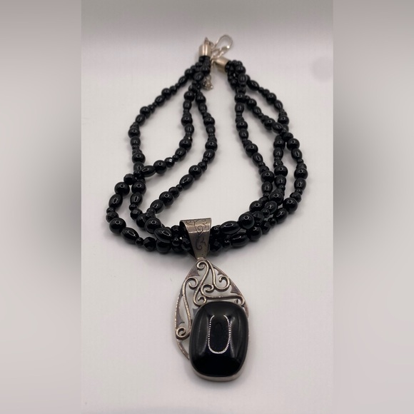Jay King 925 Triple Strand Onyx and Sterling Silver Statement Necklace - Picture 7 of 15